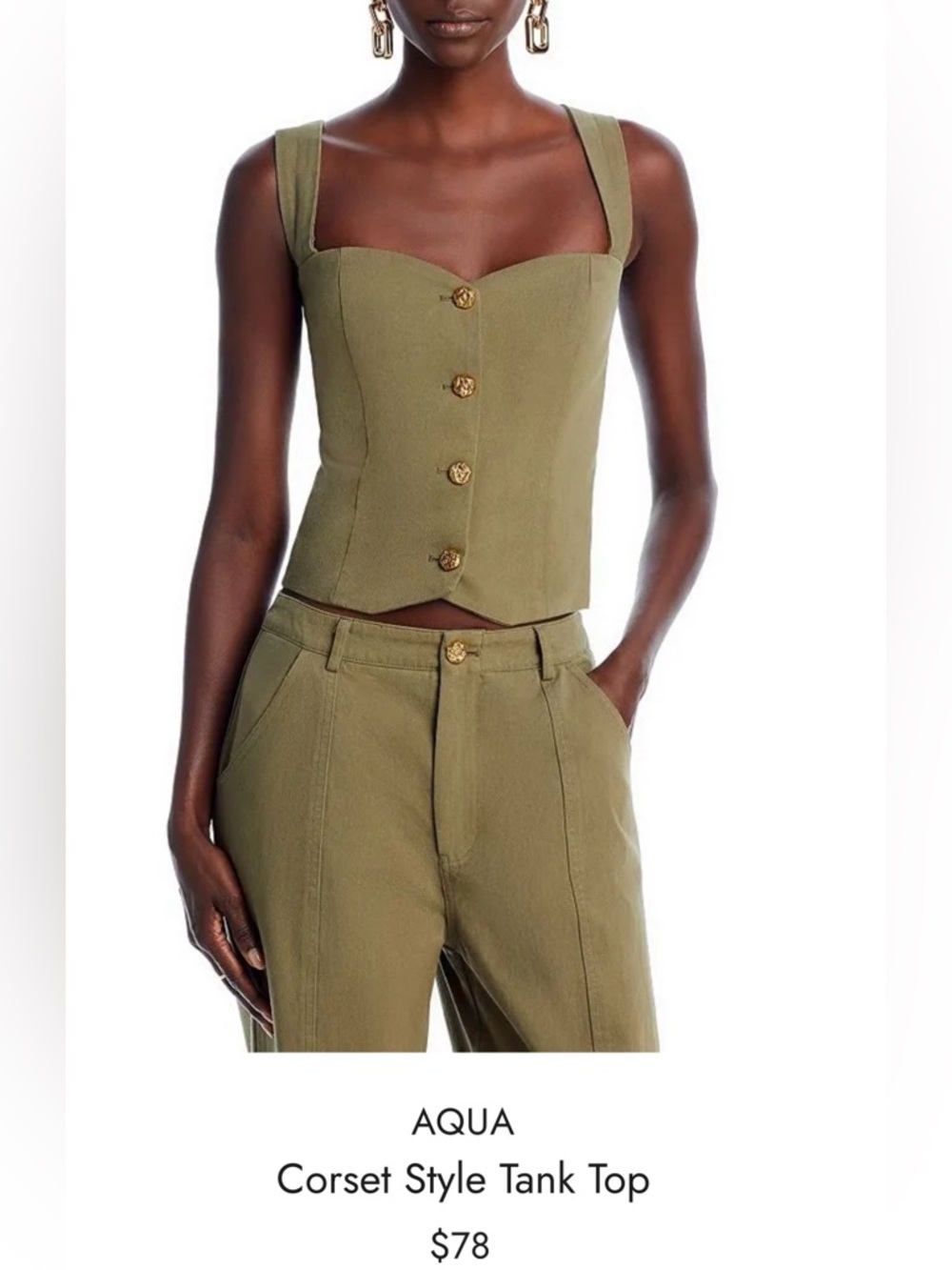 Aqua Olive Corset Tank with Gold Buttons - L
